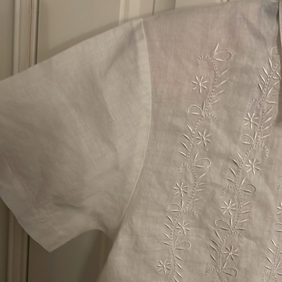 Jennifer‎ Eaen white women’s sz S short sleeve button up embroidery 💯 % RAMIE - Picture 4 of 9